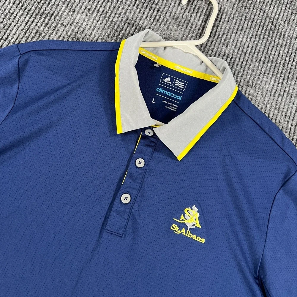 Adidas Polo Shirt Mens Large Blue Short Sleeve Performance Climacool‎ Golf